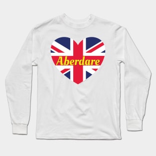 Aberdare Wales UK British Flag Heart Long Sleeve T-Shirt